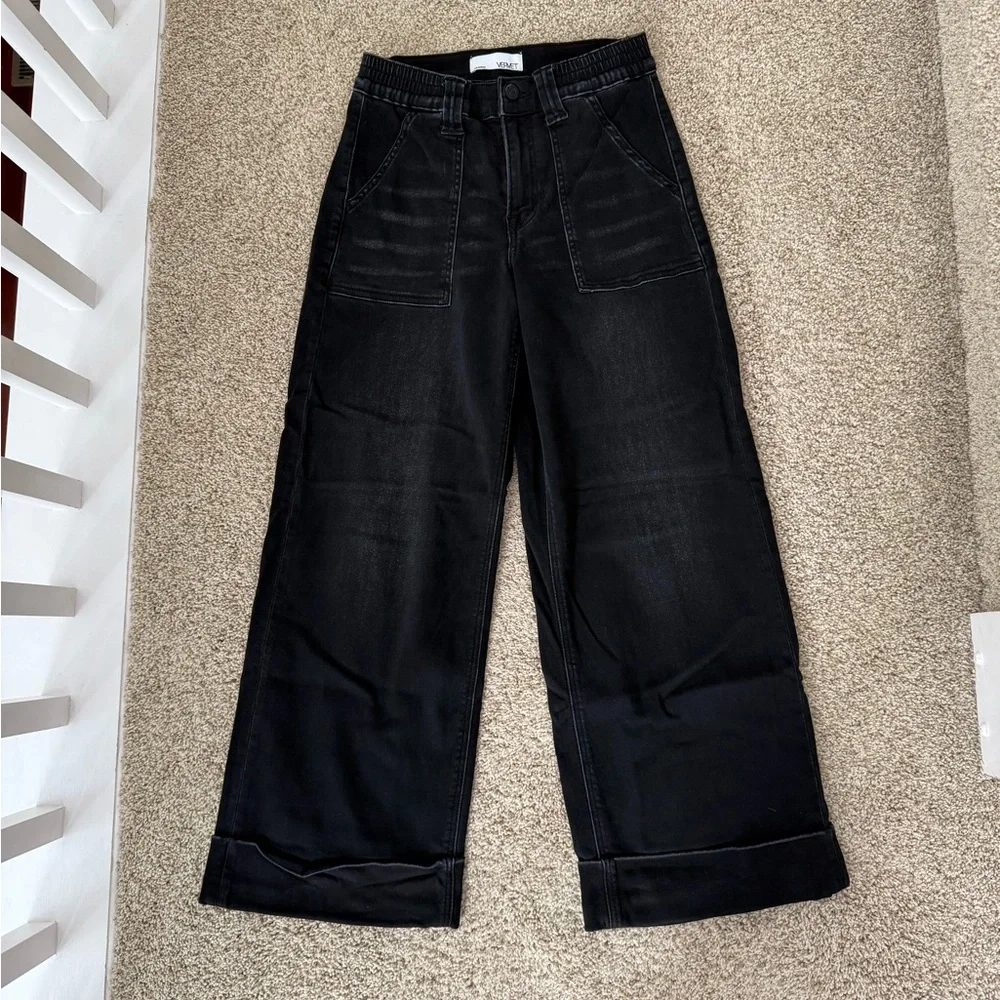 Vervet Super Soft Baggy Wide Leg Jeans Cuffed Black Size 25 - Picture 2 of 5